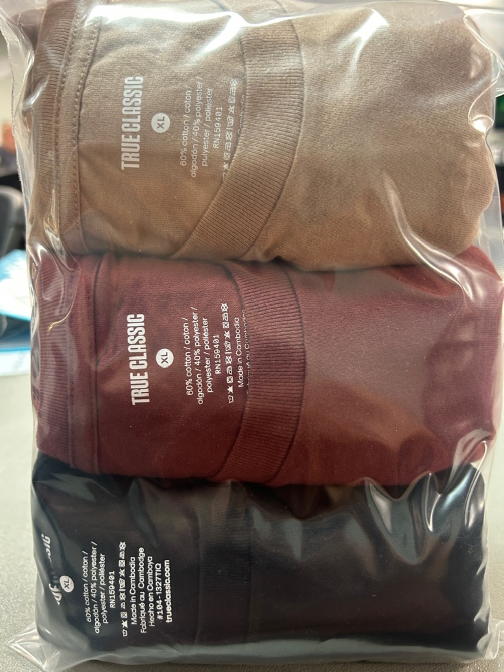 True Classic Men’s Short Sleeve Crew Neck Tee 3-Pack - Brown, Burgundy, Black